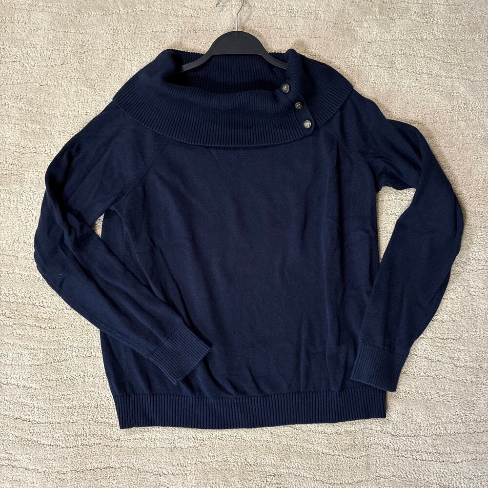 Lauren Ralph Lauren Women 2XL Navy Blue Preppy Knit Cowl Neck Sweater Old Money